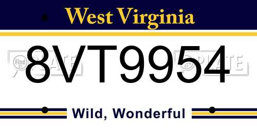 8VT9954 West Virginia License Plate
