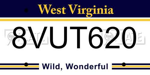 8VUT620 West Virginia License Plate