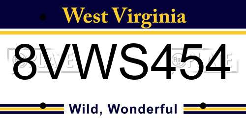 8VWS454 West Virginia License Plate