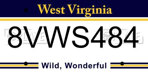 8VWS484 West Virginia License Plate