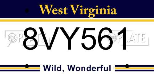 8VY561 West Virginia License Plate