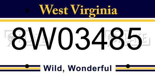 8W03485 West Virginia License Plate