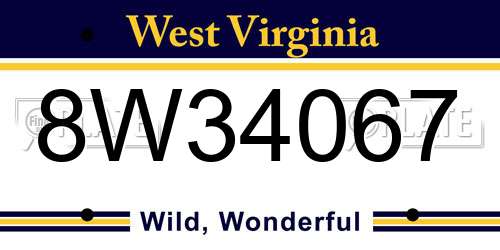 8W34067 West Virginia License Plate