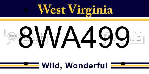 8WA499 West Virginia License Plate