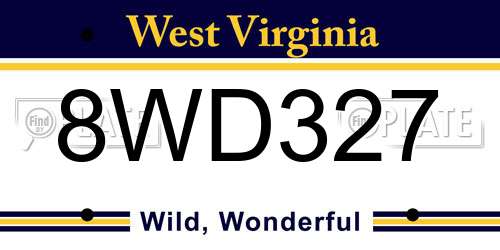 8WD327 West Virginia License Plate