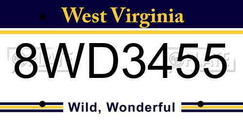 8WD3455 West Virginia License Plate