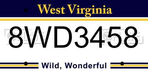 8WD3458 West Virginia License Plate