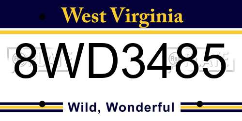 8WD3485 West Virginia License Plate