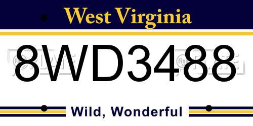 8WD3488 West Virginia License Plate