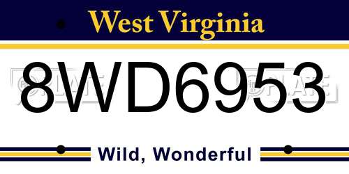 8WD6953 West Virginia License Plate