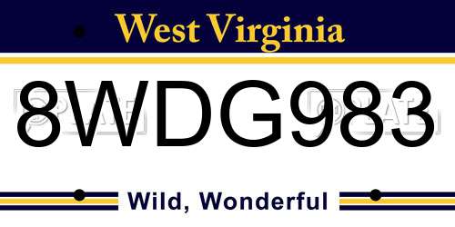 8WDG983 West Virginia License Plate