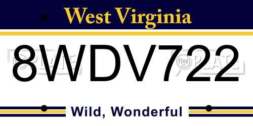 8WDV722 West Virginia License Plate