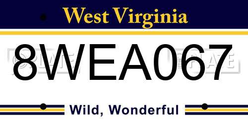8WEA067 West Virginia License Plate