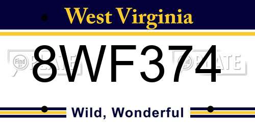 8WF374 West Virginia License Plate