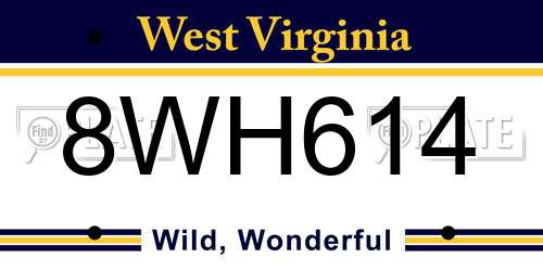 8WH614 West Virginia License Plate