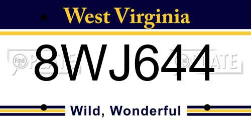 8WJ644 West Virginia License Plate