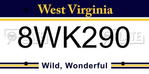 8WK290 West Virginia License Plate