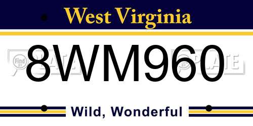 8WM960 West Virginia License Plate