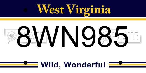 8WN985 West Virginia License Plate