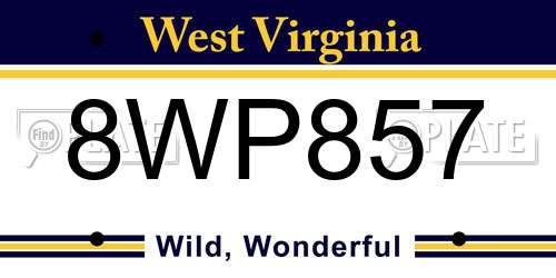 8WP857 West Virginia License Plate