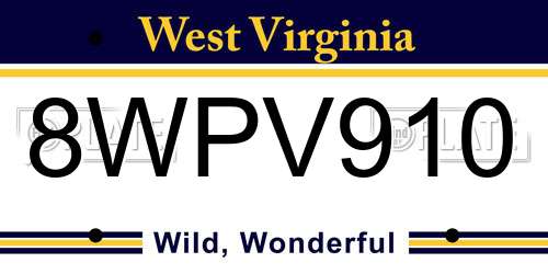 8WPV910 West Virginia License Plate