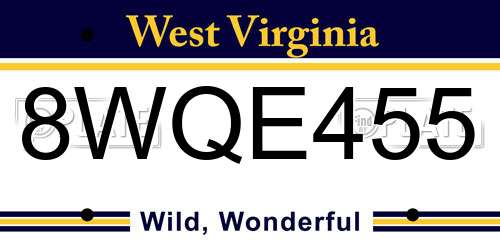8WQE455 West Virginia License Plate