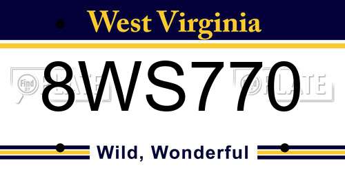 8WS770 West Virginia License Plate
