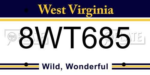 8WT685 West Virginia License Plate