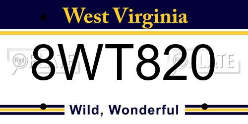8WT820 West Virginia License Plate