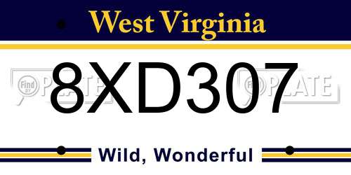 8XD307 West Virginia License Plate