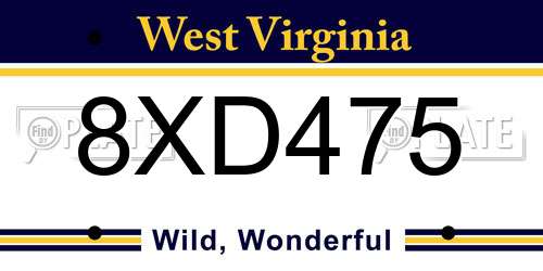 8XD475 West Virginia License Plate