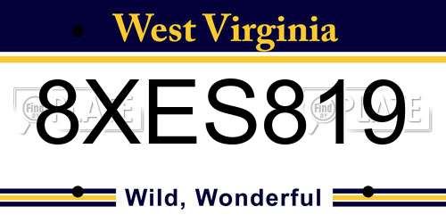 8XES819 West Virginia License Plate