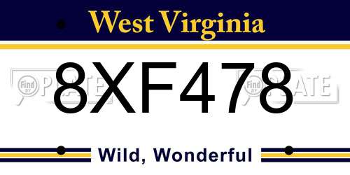 8XF478 West Virginia License Plate