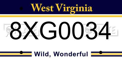 8XG0034 West Virginia License Plate