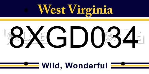 8XGD034 West Virginia License Plate
