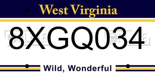 8XGQ034 West Virginia License Plate