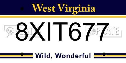 8XIT677 West Virginia License Plate