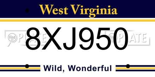 8XJ950 West Virginia License Plate