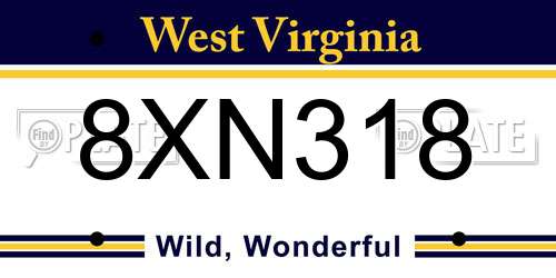 8XN318 West Virginia License Plate