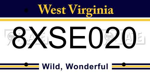 8XSE020 West Virginia License Plate