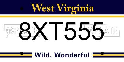 8XT555 West Virginia License Plate
