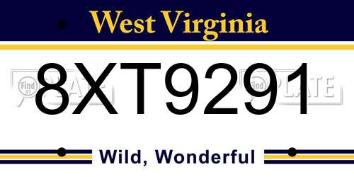 8XT9291 West Virginia License Plate