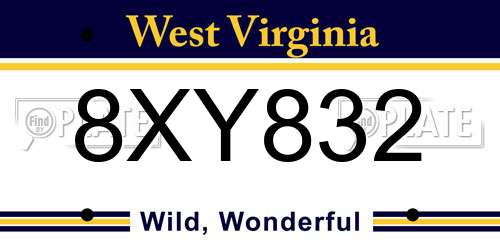 8XY832 West Virginia License Plate