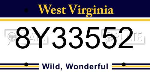 8Y33552 West Virginia License Plate