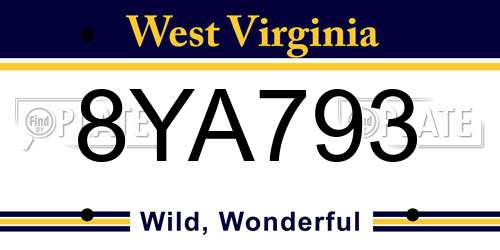 8YA793 West Virginia License Plate