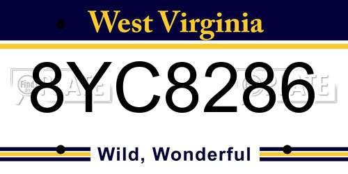8YC8286 West Virginia License Plate
