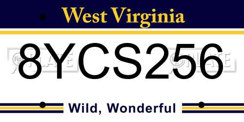 8YCS256 West Virginia License Plate