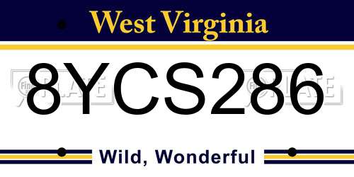 8YCS286 West Virginia License Plate
