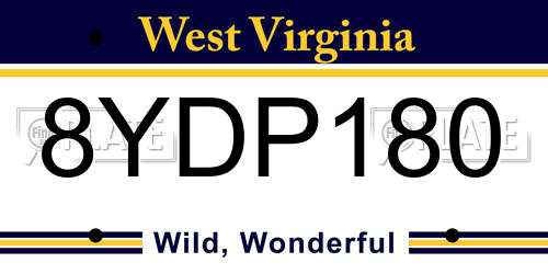 8YDP180 West Virginia License Plate