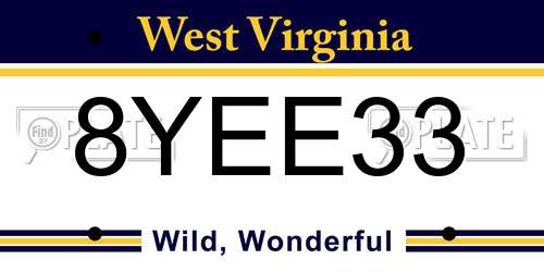 8YEE33 West Virginia License Plate